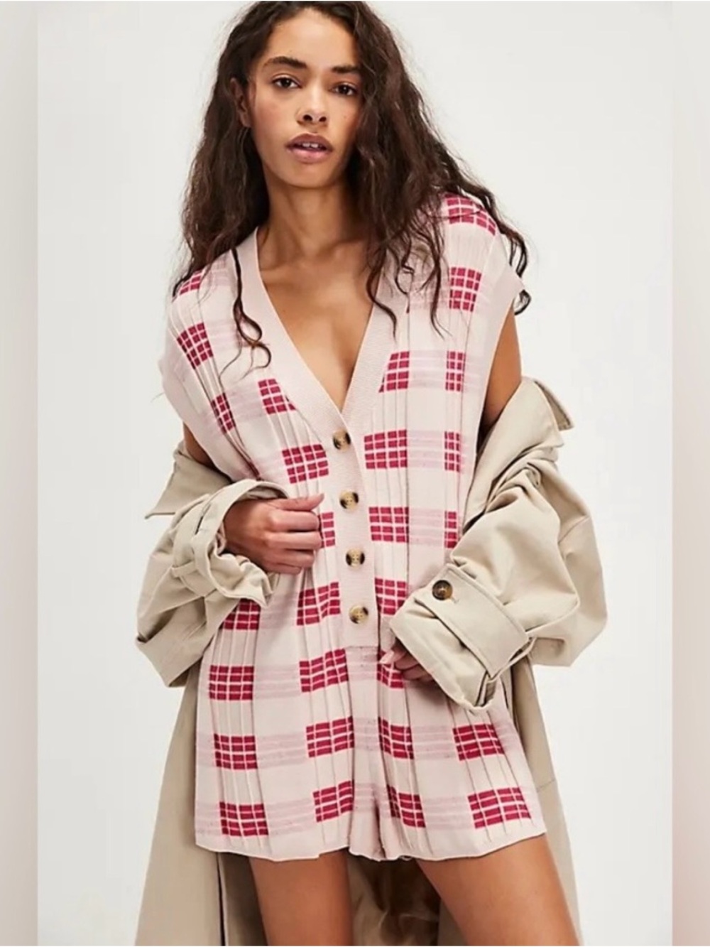 Free People NWT Lewis Plaid V-neck Relaxed Romper XL